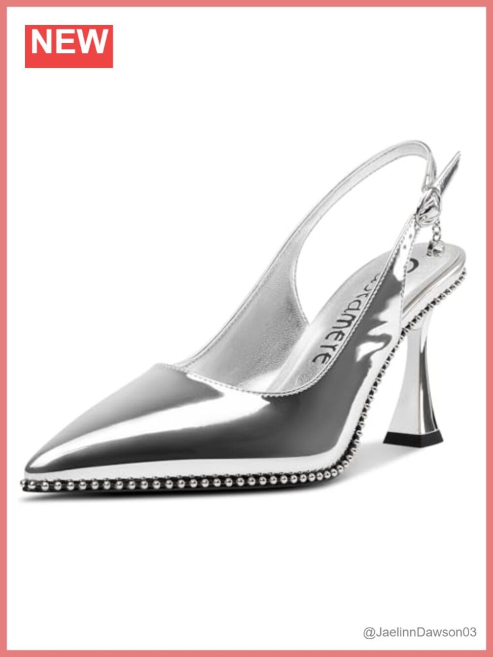Women's Slingback Kitten Heels Pointed Toe Beaded Dressy Pumps Chunky High